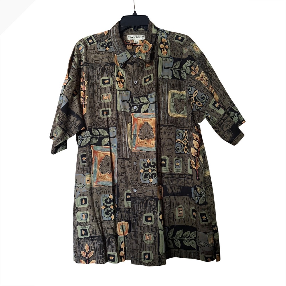 Vtg Tori Richard Mens 2XL Cotton Abstract Geometric Botanical Hawaiian Shirt